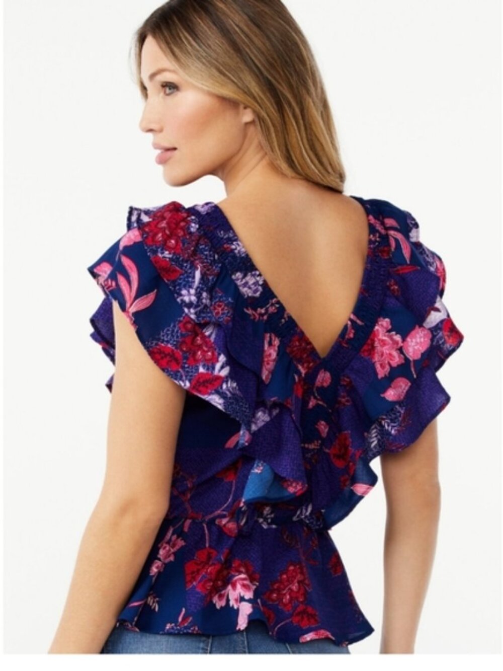 Sophia Jeans by Sophia Verga Smocked Peplum Top ** Size XL - Picture 3 of 8